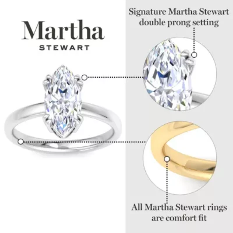 Lab Created Martha Stewart Carat Marquise Shape Grown Diamond Solitaire Engagement Ring Available 14K White and Yellow Gold