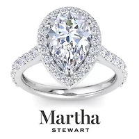 Lab Created Martha Stewart 4 Carat Pear Shape Grown Diamond Halo Engagement Ring Available 14K White and Yellow Gold