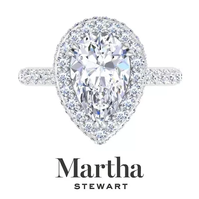 Lab Created Martha Stewart 4 Carat Pear Shape Grown Diamond Hidden Halo Engagement Ring Available 14K White and Yellow Gold