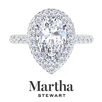Lab Created Martha Stewart 4 Carat Pear Shape Grown Diamond Hidden Halo Engagement Ring Available 14K White and Yellow Gold