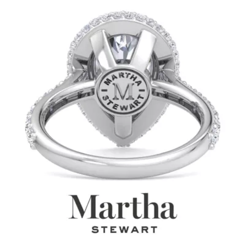 Lab Created Martha Stewart 4 Carat Pear Shape Grown Diamond Hidden Halo Engagement Ring Available 14K White and Yellow Gold