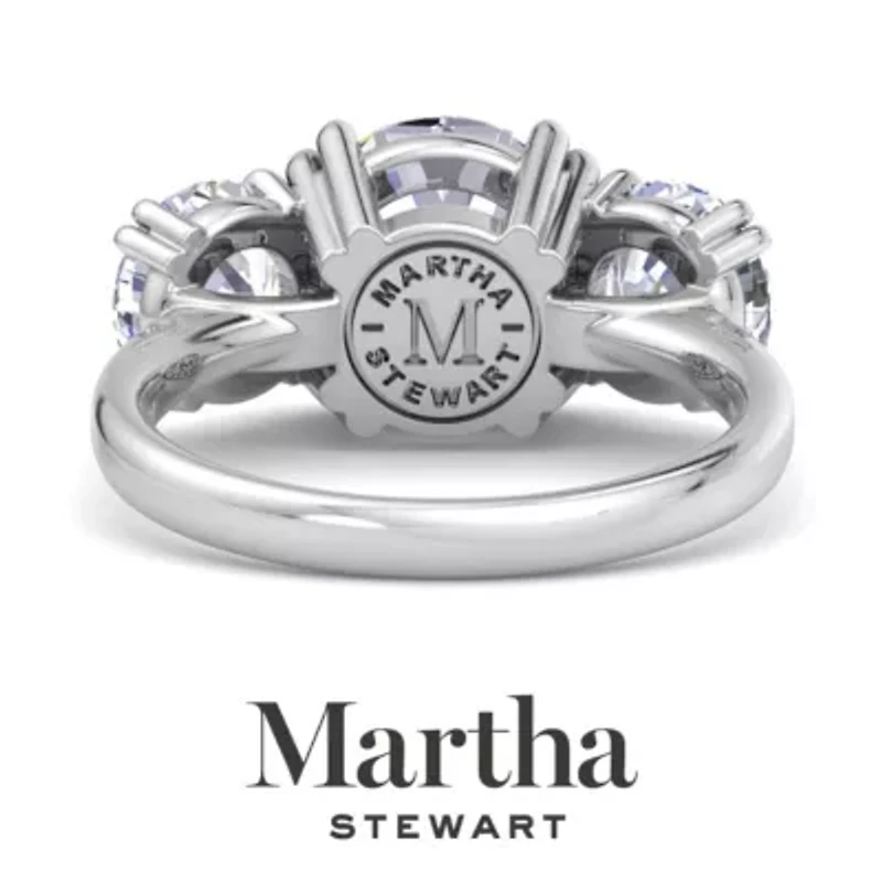 Lab Created Martha Stewart 5 Carat Round Grown Diamond Three Stone Engagement Ring Available 14K White and Yellow Gold