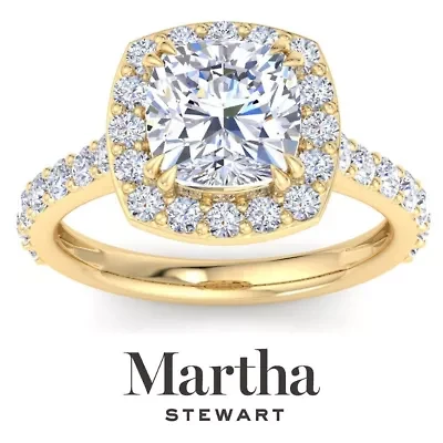 Lab Created 4 Carat Cushion Cut Grown Diamond Halo Engagement Ring Available 14K White and Yellow Gold