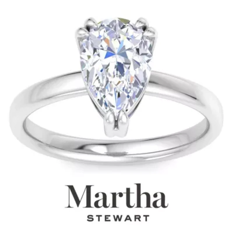 Lab Created Martha Stewart Carat Pear Shape Grown Diamond Solitaire Engagement Ring Available 14K White and Yellow Gold