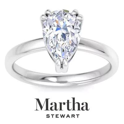 Lab Created Martha Stewart Carat Pear Shape Grown Diamond Solitaire Engagement Ring Available 14K White and Yellow Gold