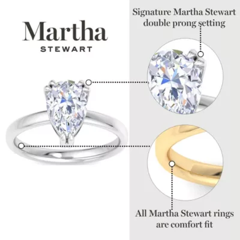 Lab Created Martha Stewart Carat Pear Shape Grown Diamond Solitaire Engagement Ring Available 14K White and Yellow Gold