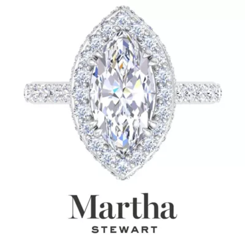 Lab Created Martha Stewart 4 Carat Marquise Shape Grown Diamond Hidden Halo Engagement Ring Available 14K White and Yellow Gold