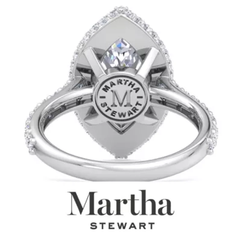 Lab Created Martha Stewart 4 Carat Marquise Shape Grown Diamond Hidden Halo Engagement Ring Available 14K White and Yellow Gold