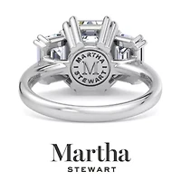 Lab Created Martha Stewart 5 Carat Emerald Cut Grown Diamond Three Stone Engagement Ring Available 14K White and Yellow Gold