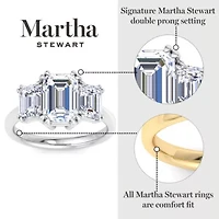Lab Created Martha Stewart 5 Carat Emerald Cut Grown Diamond Three Stone Engagement Ring Available 14K White and Yellow Gold