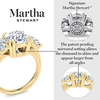 Lab Created Martha Stewart 5 Carat Emerald Cut Grown Diamond Three Stone Engagement Ring Available 14K White and Yellow Gold