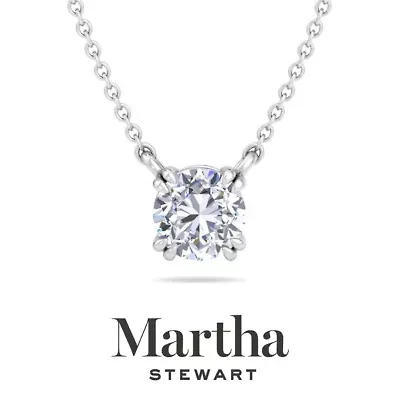 Lab Created Martha Stewart Carat Round Shape Grown Diamond Solitaire Necklace Available 14K White and Yellow Gold