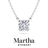 Lab Created Martha Stewart Carat Round Shape Grown Diamond Solitaire Necklace Available 14K White and Yellow Gold