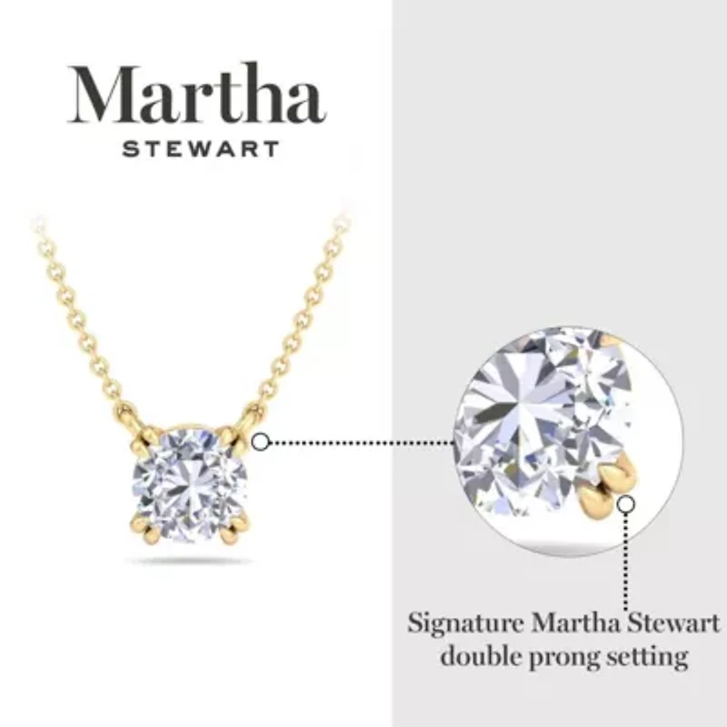 Lab Created Martha Stewart Carat Round Shape Grown Diamond Solitaire Necklace Available 14K White and Yellow Gold