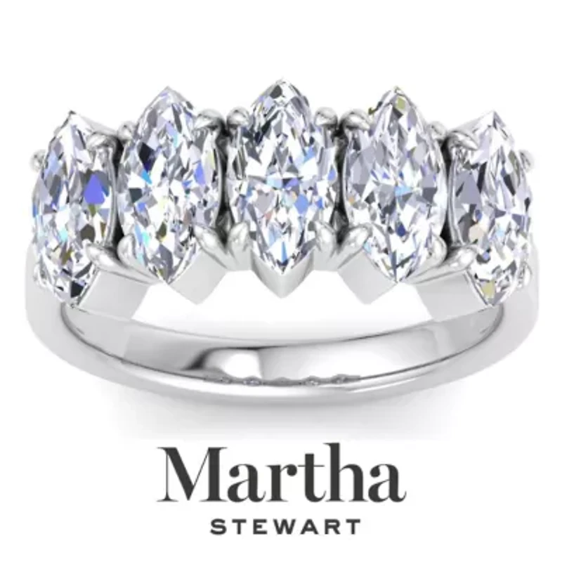 Lab Created Martha Stewart 3 Carat Round Grown Diamond Five Stone Engagement Ring Available 14K White and Yellow Gold