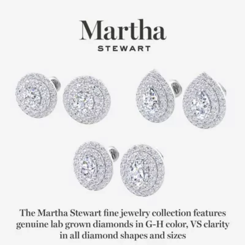 Lab Created Martha Stewart 4 Carat Grown Diamond Halo Stud Earrings Available 14 Karat White Or Yellow Gold