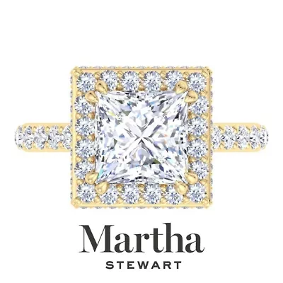 Lab Created 4 Carat Princess Cut Grown Diamond Hidden Halo Engagement Ring Available 14K White and Yellow Gold
