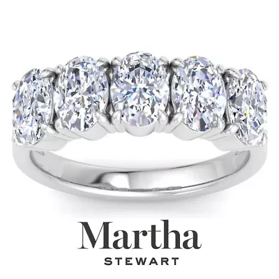 Lab Created Martha Stewart 3 Carat Oval Shape Grown Diamond Five Stone Engagement Ring Available 14K White and Yellow Gold