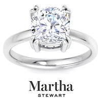 Lab Created Martha Stewart Carat Cushion Cut Grown Diamond Solitaire Engagement Ring Available 14K White and Yellow Gold
