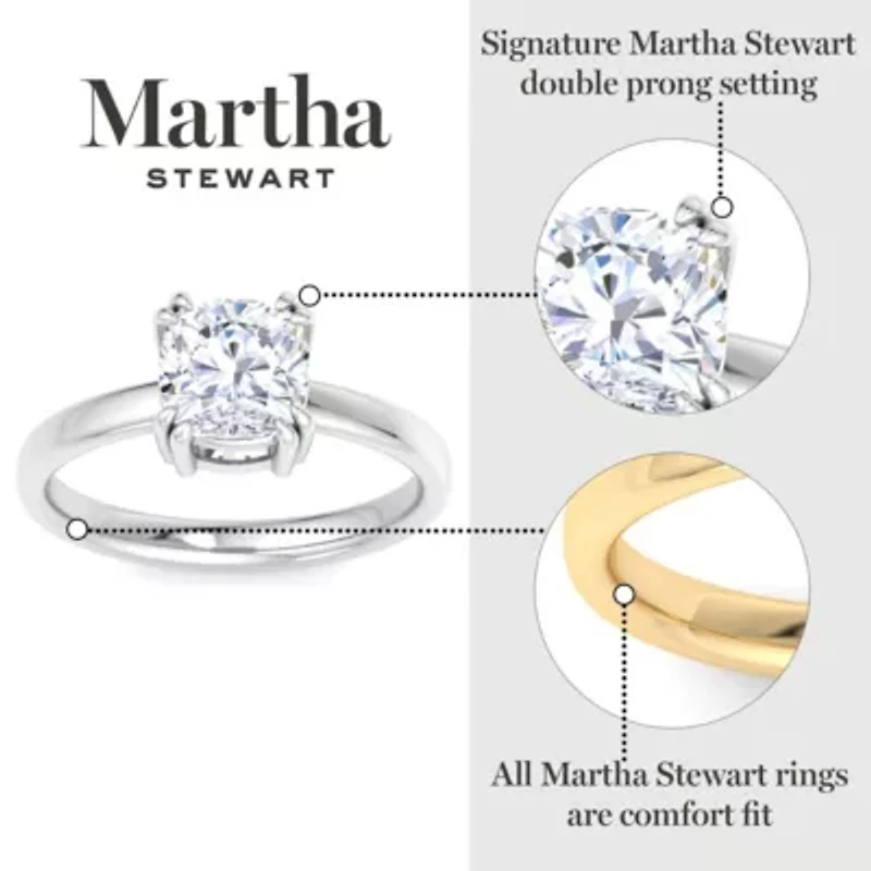Lab Created Martha Stewart Carat Cushion Cut Grown Diamond Solitaire Engagement Ring Available 14K White and Yellow Gold