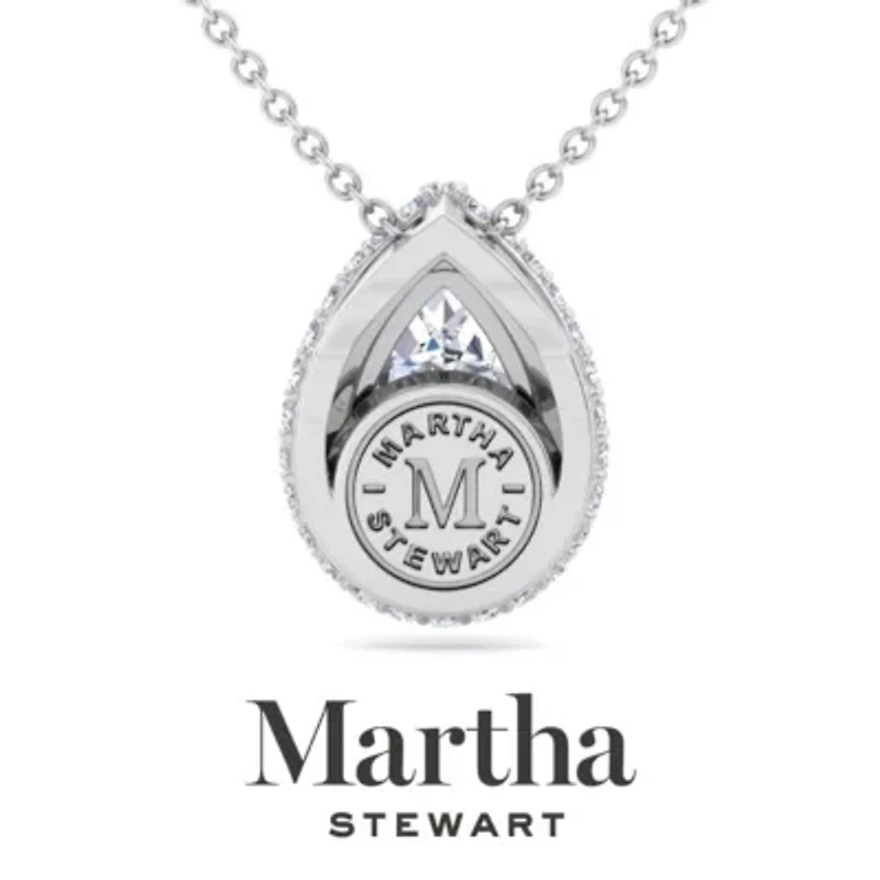 Lab Created Martha Stewart 2 1/4 Carat Pear Shape Grown Diamond Halo Necklace Available 14K White and Yellow Gold