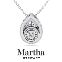 Lab Created Martha Stewart 2 1/4 Carat Pear Shape Grown Diamond Halo Necklace Available 14K White and Yellow Gold