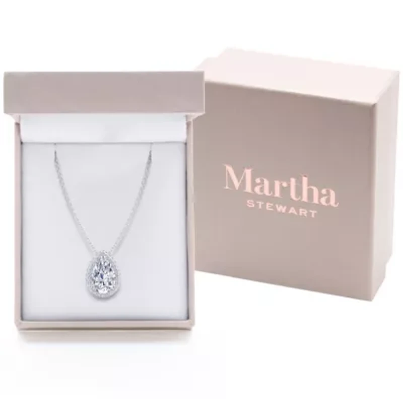 Lab Created Martha Stewart 2 1/4 Carat Pear Shape Grown Diamond Halo Necklace Available 14K White and Yellow Gold