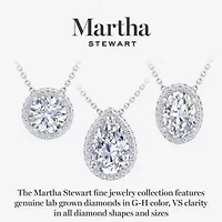 Lab Created Martha Stewart 2 1/4 Carat Pear Shape Grown Diamond Halo Necklace Available 14K White and Yellow Gold