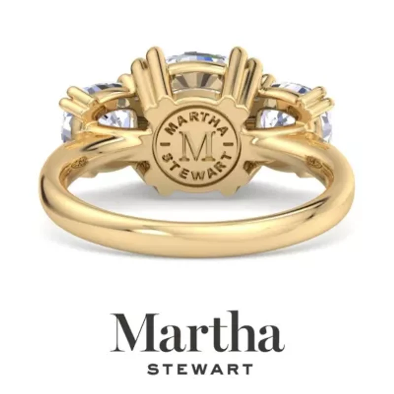 Lab Created 5 Carat Cushion Cut Grown Diamond Three Stone Engagement Ring Available 14K White and Yellow Gold