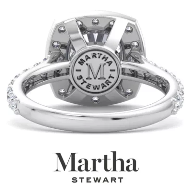 Lab Created Martha Stewart 4 Carat Cushion Cut Grown Diamond Halo Engagement Ring Available 14K White and Yellow Gold