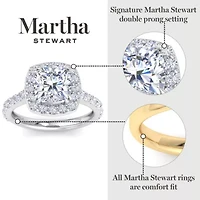 Lab Created Martha Stewart 4 Carat Cushion Cut Grown Diamond Halo Engagement Ring Available 14K White and Yellow Gold