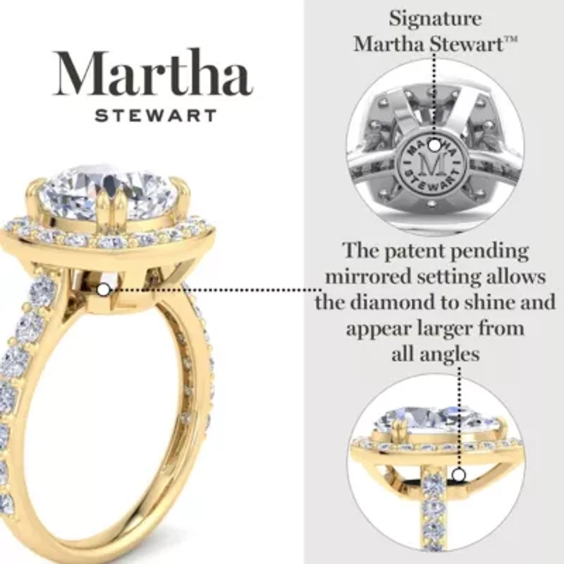 Lab Created Martha Stewart 4 Carat Cushion Cut Grown Diamond Halo Engagement Ring Available 14K White and Yellow Gold