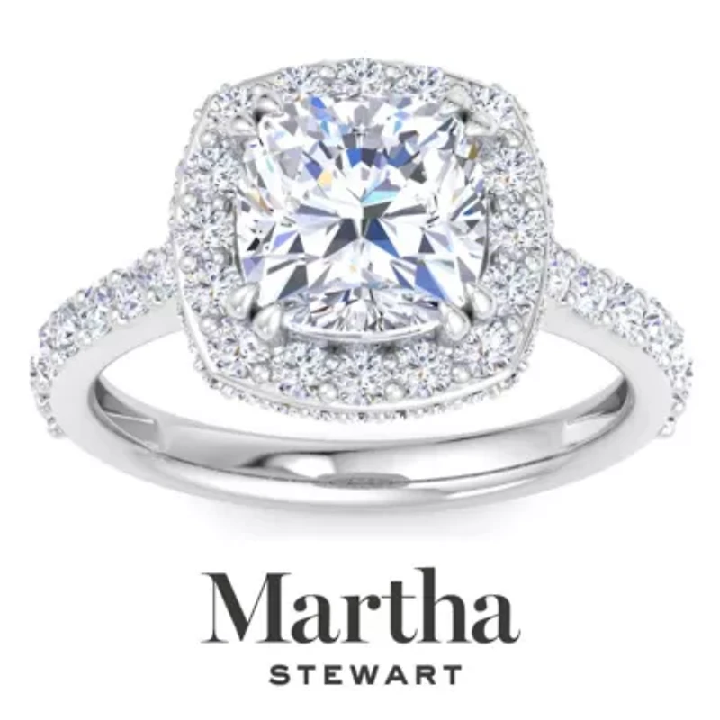 Lab Created Martha Stewart 4 Carat Cushion Cut Grown Diamond Hidden Halo Engagement Ring Available 14K White and Yellow Gold