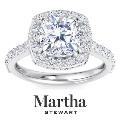 Lab Created Martha Stewart 4 Carat Cushion Cut Grown Diamond Hidden Halo Engagement Ring Available 14K White and Yellow Gold