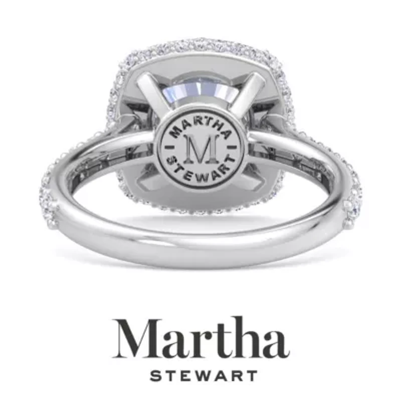Lab Created Martha Stewart 4 Carat Cushion Cut Grown Diamond Hidden Halo Engagement Ring Available 14K White and Yellow Gold