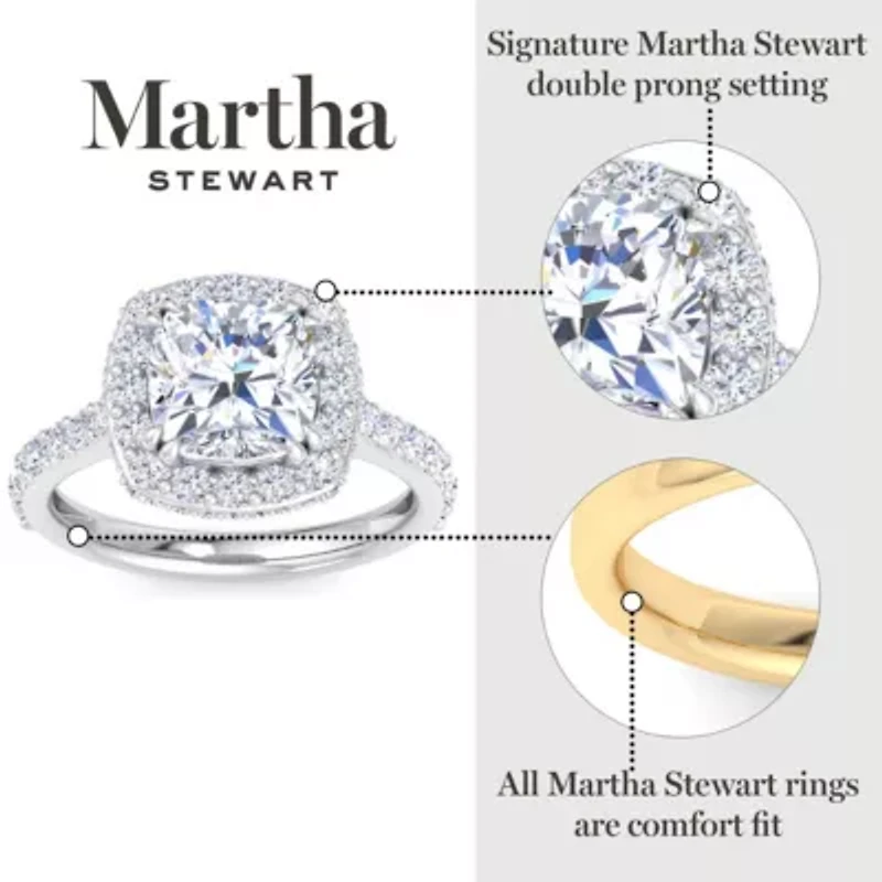 Lab Created Martha Stewart 4 Carat Cushion Cut Grown Diamond Hidden Halo Engagement Ring Available 14K White and Yellow Gold