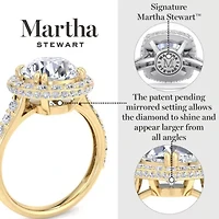 Lab Created Martha Stewart 4 Carat Cushion Cut Grown Diamond Hidden Halo Engagement Ring Available 14K White and Yellow Gold