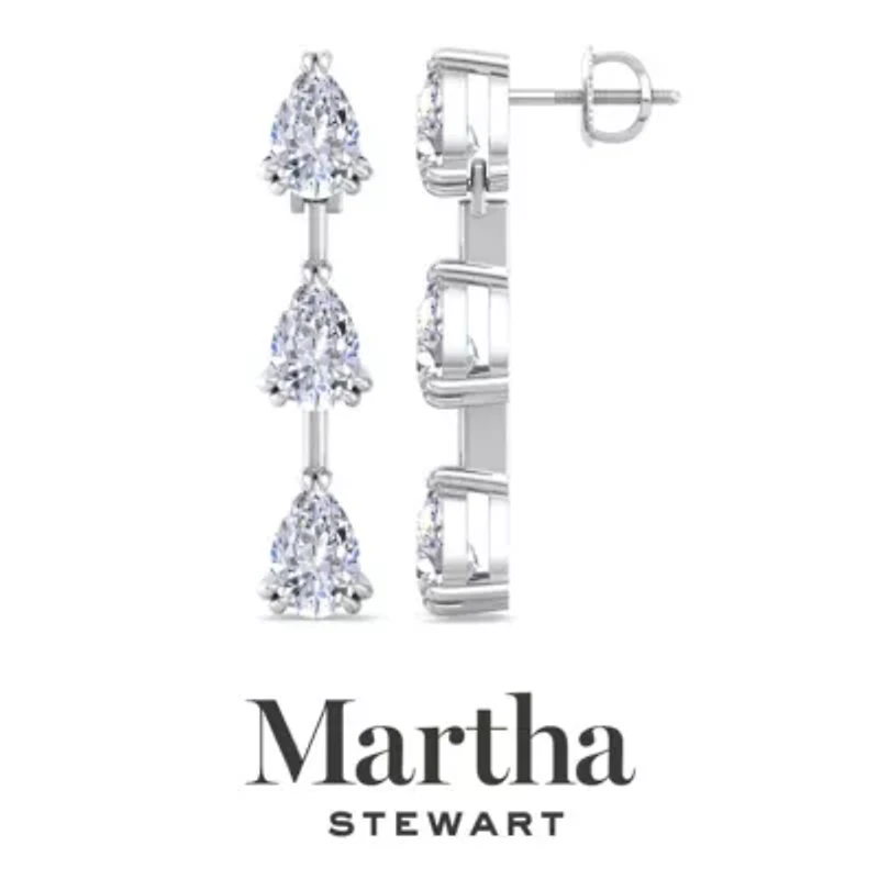 Lab Created 3 Carat Pear Shape Grown Diamond Drop Earrings Available 14 Karat White Or Yellow Gold