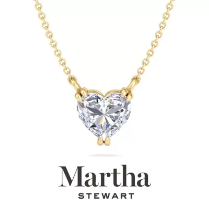 Lab Created Martha Stewart Carat Heart Shape Grown Diamond Solitaire Necklace Available 14K White and Yellow Gold