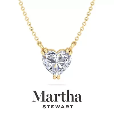 Lab Created Martha Stewart Carat Heart Shape Grown Diamond Solitaire Necklace Available 14K White and Yellow Gold