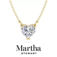 Lab Created Martha Stewart Carat Heart Shape Grown Diamond Solitaire Necklace Available 14K White and Yellow Gold