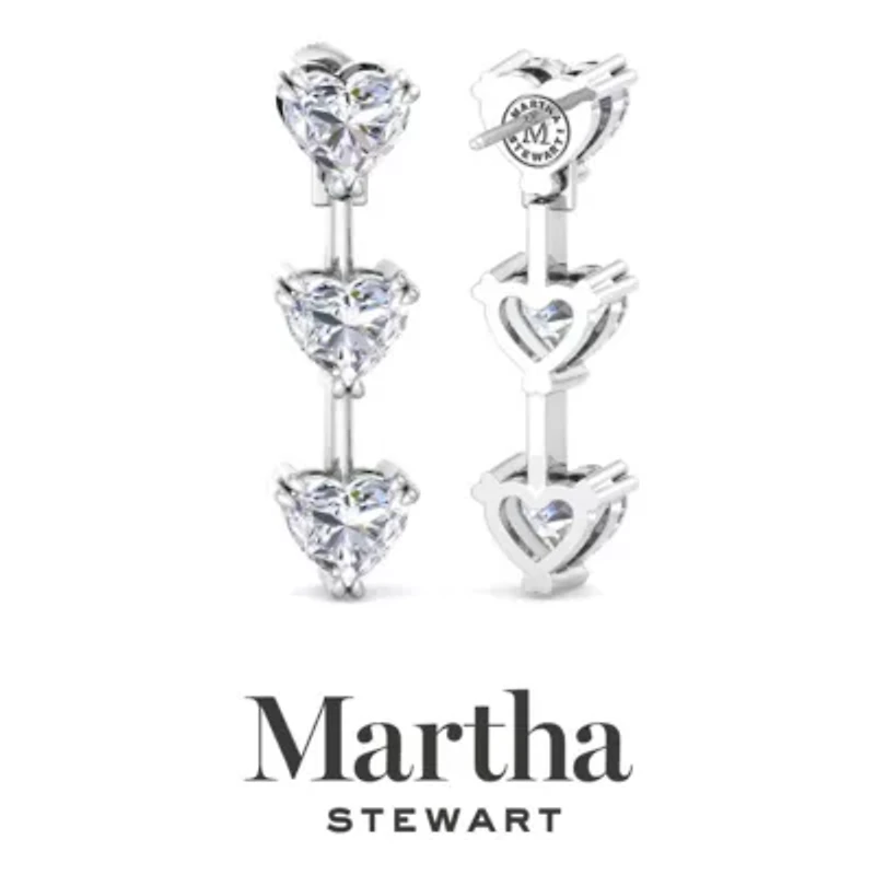 Lab Created Martha Stewart Carat Heart Shape Grown Diamond Drop Earrings Available 14 Karat White Or Yellow Gold