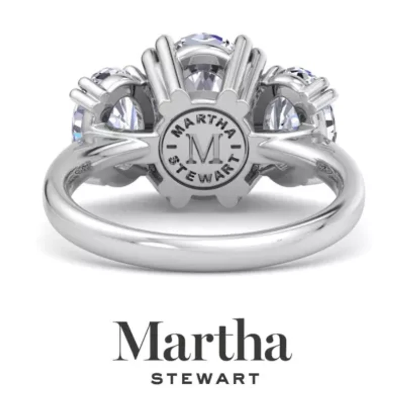 Lab Created Martha Stewart 5 Carat Oval Shape Grown Diamond Three Stone Engagement Ring Available 14K White and Yellow Gold