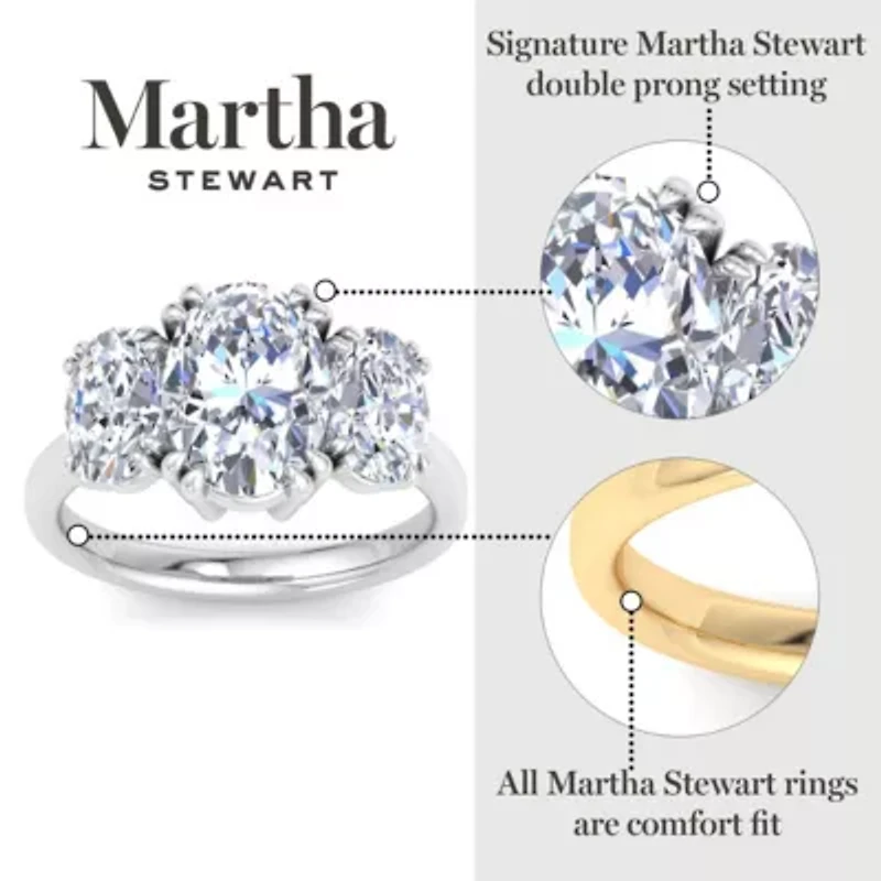 Lab Created Martha Stewart 5 Carat Oval Shape Grown Diamond Three Stone Engagement Ring Available 14K White and Yellow Gold
