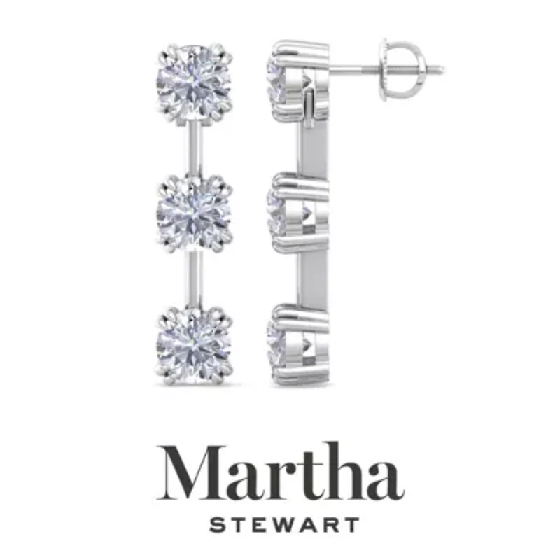 Lab Created Martha Stewart 3 Carat Round Shape Grown Diamond Drop Earrings Available 14 Karat White Or Yellow Gold