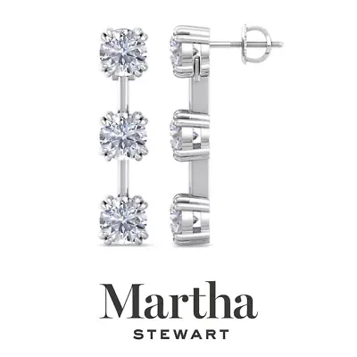 Lab Created Martha Stewart 3 Carat Round Shape Grown Diamond Drop Earrings Available 14 Karat White Or Yellow Gold