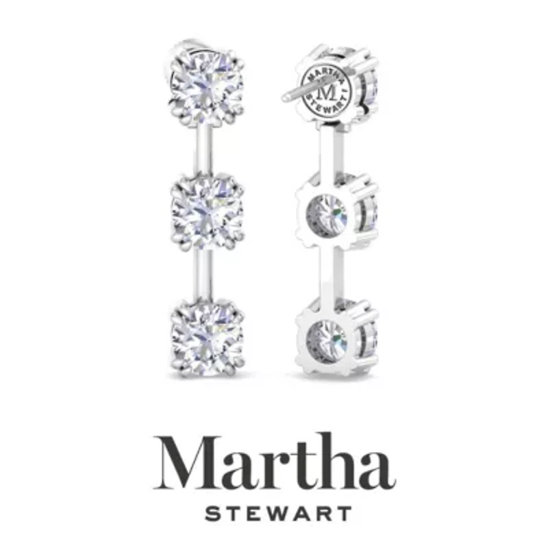 Lab Created Martha Stewart 3 Carat Round Shape Grown Diamond Drop Earrings Available 14 Karat White Or Yellow Gold