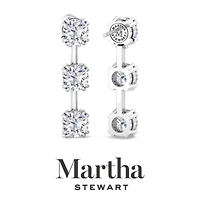 Lab Created Martha Stewart 3 Carat Round Shape Grown Diamond Drop Earrings Available 14 Karat White Or Yellow Gold