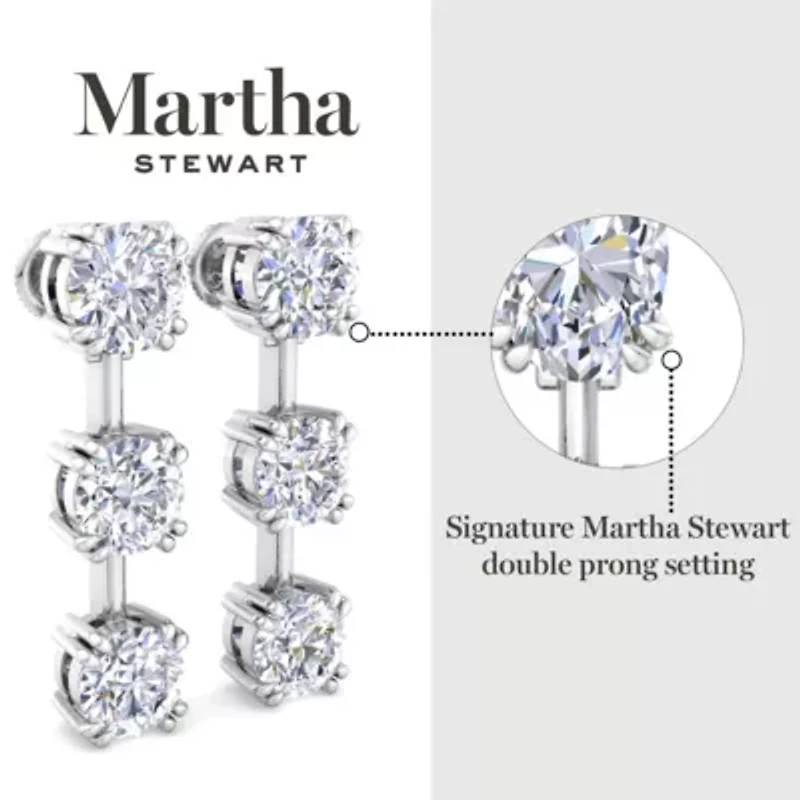 Lab Created Martha Stewart 3 Carat Round Shape Grown Diamond Drop Earrings Available 14 Karat White Or Yellow Gold