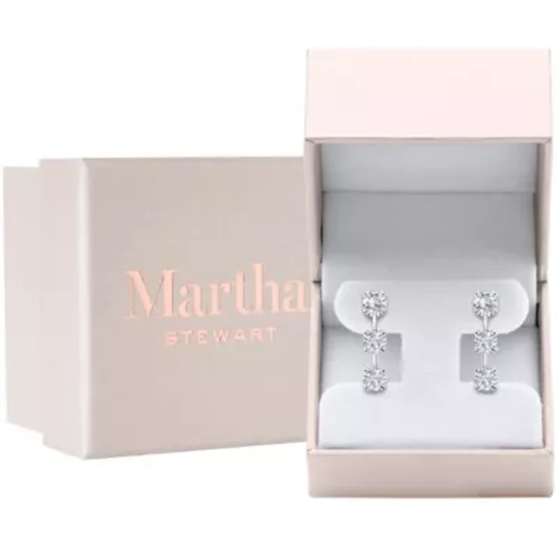 Lab Created Martha Stewart 3 Carat Round Shape Grown Diamond Drop Earrings Available 14 Karat White Or Yellow Gold